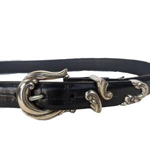 Brighton Vintage Allegro Swirl Croc Embossed Black Belt Size M